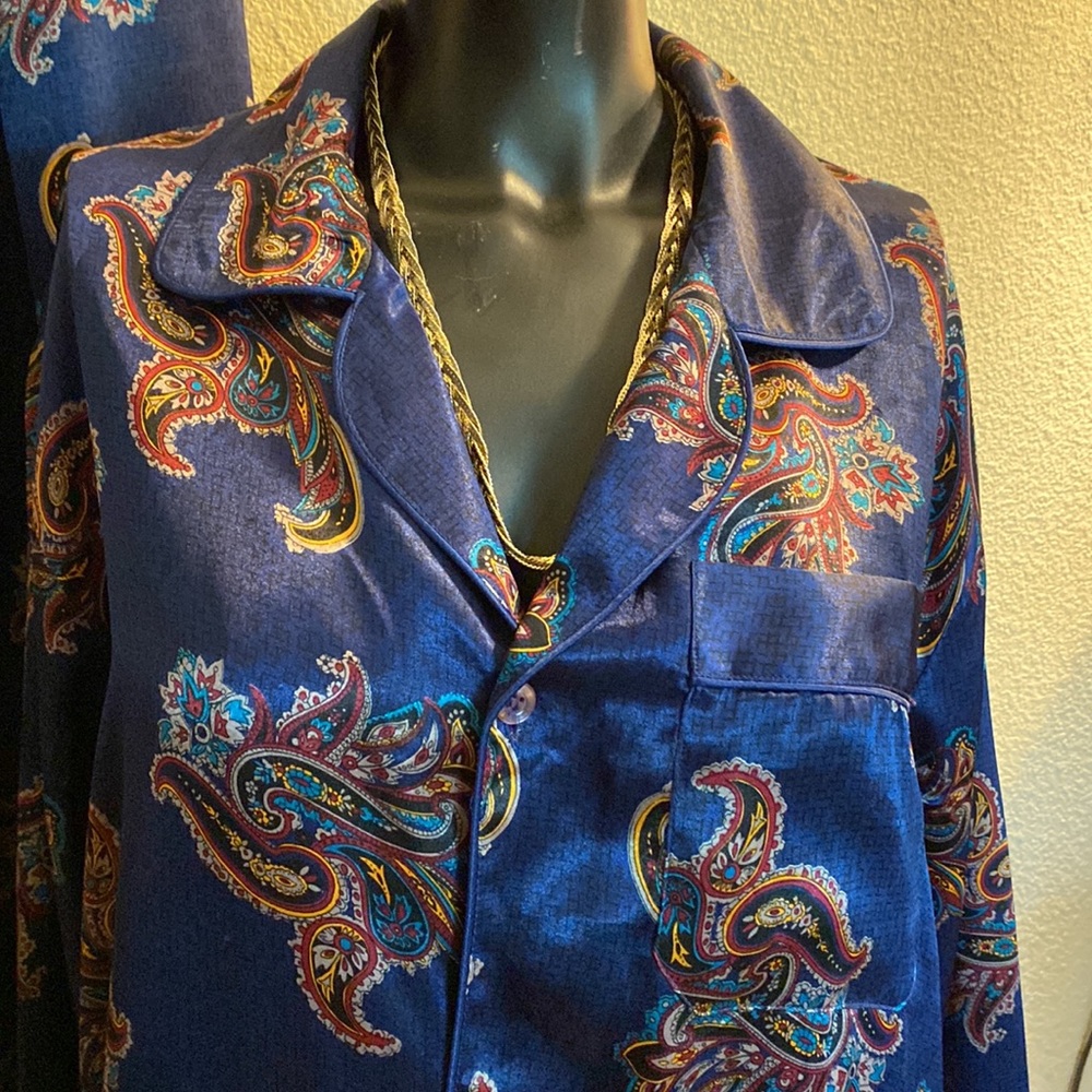 London Navy Blue Beautiful Paisley Design Pajamas Pants Set - Picture 3 of 15